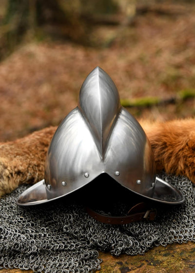 Battle-Merchant Deutscher Morion Helm, 1,6mm Stahl mit Lederinlay - Spätmittelalter - Landsknecht -