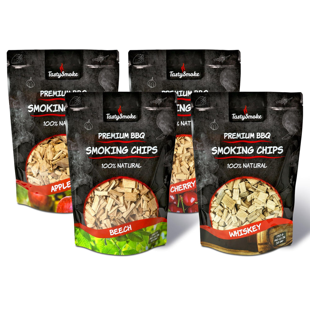 Hochwertige Räucherchips 4er Set – Naturbelassene Holzchips aus Apfel, Buche, Kirsche & Eiche – Perf
