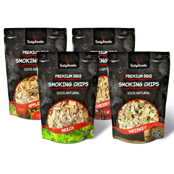 Hochwertige Räucherchips 4er Set – Naturbelassene Holzchips aus Apfel, Buche, Kirsche & Eiche – Perf