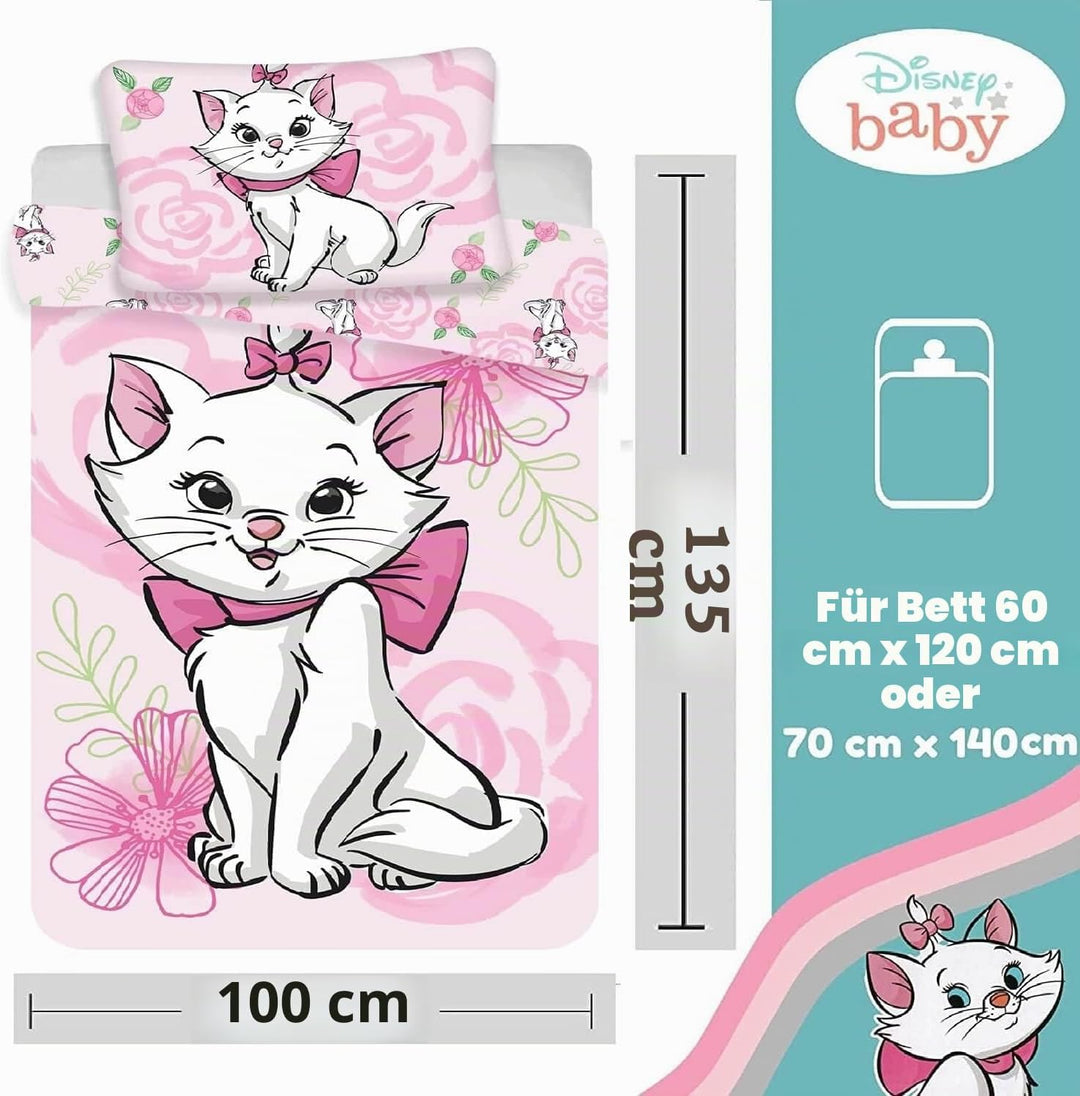 Bettbezug für Babys, 100 x 135 cm und Kissenbezug 40 x 60 cm | Bettwäsche Marie Aristochats für Bett