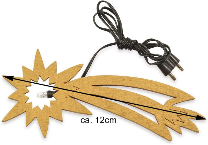 Riffelmacher LED Komet aus Holz 12cm mit 4.5V Anschluss 78296 | Gold - Krippenzubehör Bethlehemstern