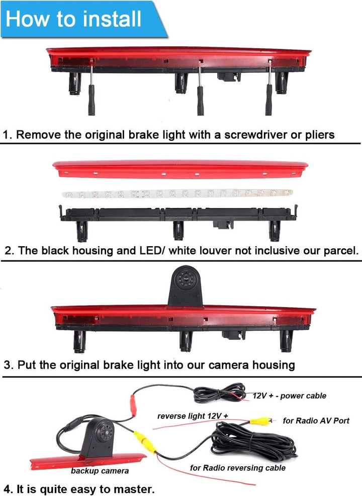 「12mm Objektiv CMOS Rückfahrkamera + 4.3 Zoll Auto Rückspiegel」Bremsleuchte Auto Dach Rückfahrkamera