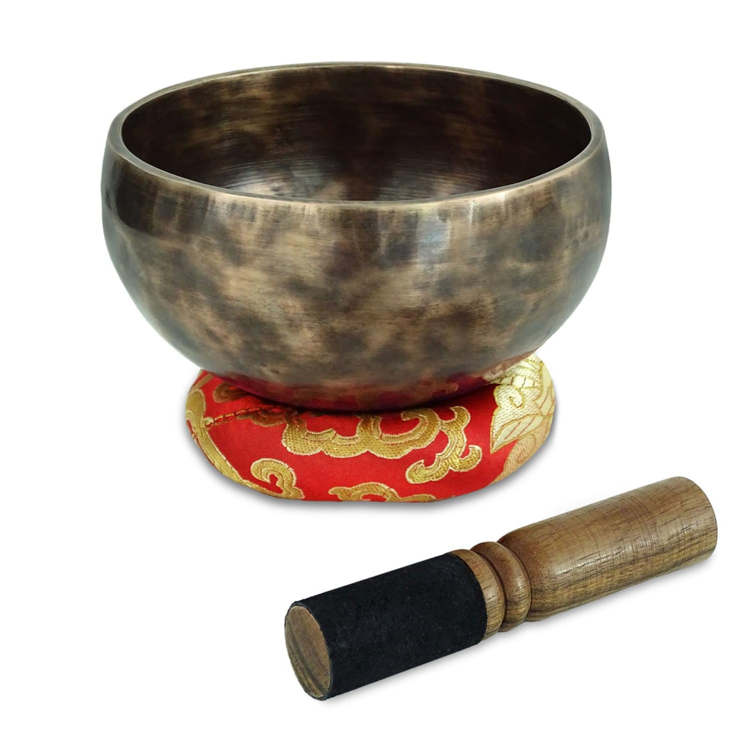 keepdrum Tibetische Bronze-Klangschale Singing Bowl 12 cm mit Klangschalen-Reiber und Untersetzer