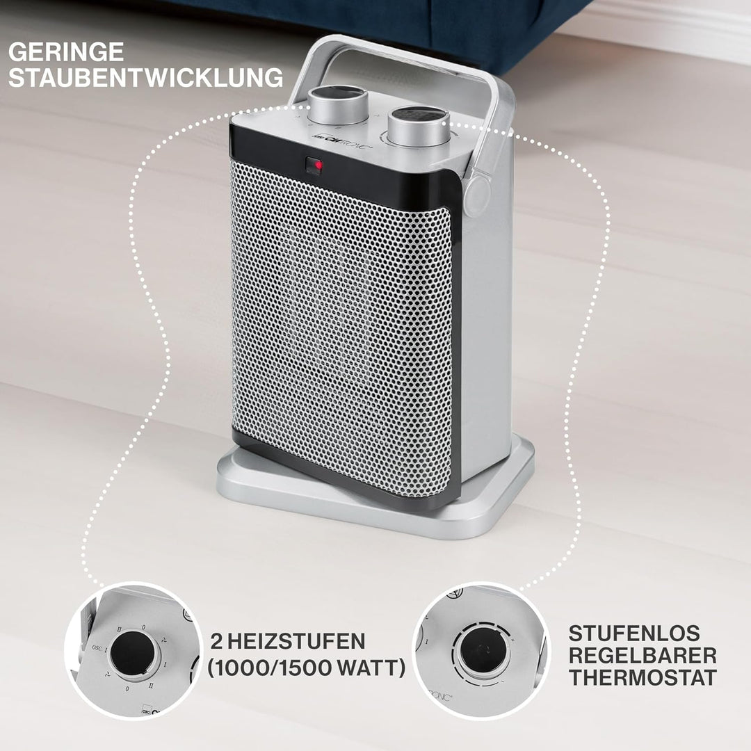 Clatronic HL 3631 Keramik-Heizlüfter, 7-Stufen-Schalter, stufenlos regelbarer Thermostat, 1000/1500