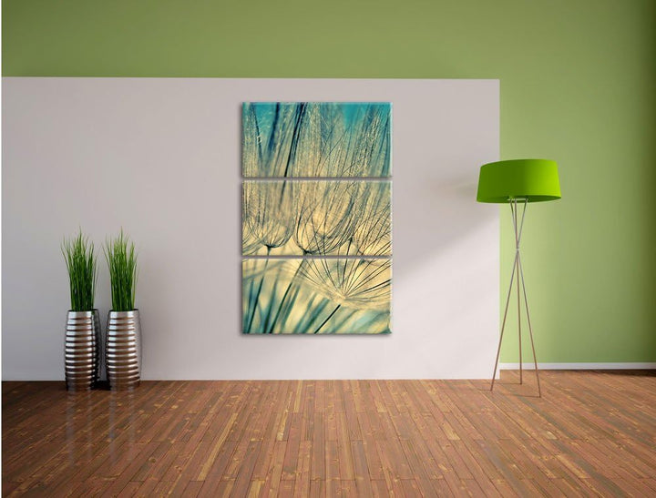 Pixxprint Pusteblumen 3-Teiler Leinwandbild 120x80 Bild auf Leinwand