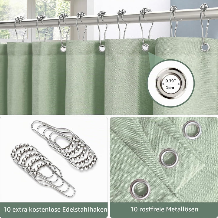 VANZAVANZU Duschvorhang Leinen mit Metall Duschvorhangringe Stoff Textil Badewannenvorhang Anti Schi