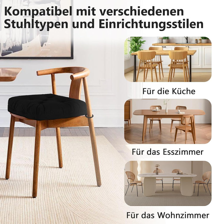 Sitzkissen, 2er Set Stuhlkissen aus Cordstoff, Memory Foam mit Doppel-Layer Design, Befestigungsriem
