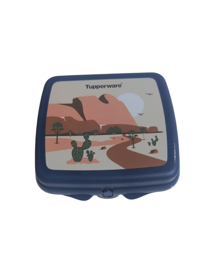Tupperware Sandwich-Box Aufbewahrungsbox Brotdose quadratisch mit Scharnier und Verriegelung (blau m