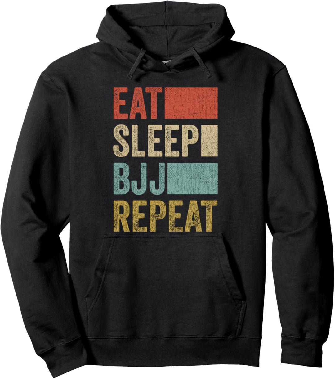 Stylische Retro 70er Jahre Eat Sleep BJJ Repeat Pullover Hoodie
