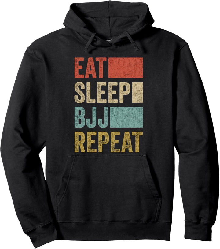 Stylische Retro 70er Jahre Eat Sleep BJJ Repeat Pullover Hoodie