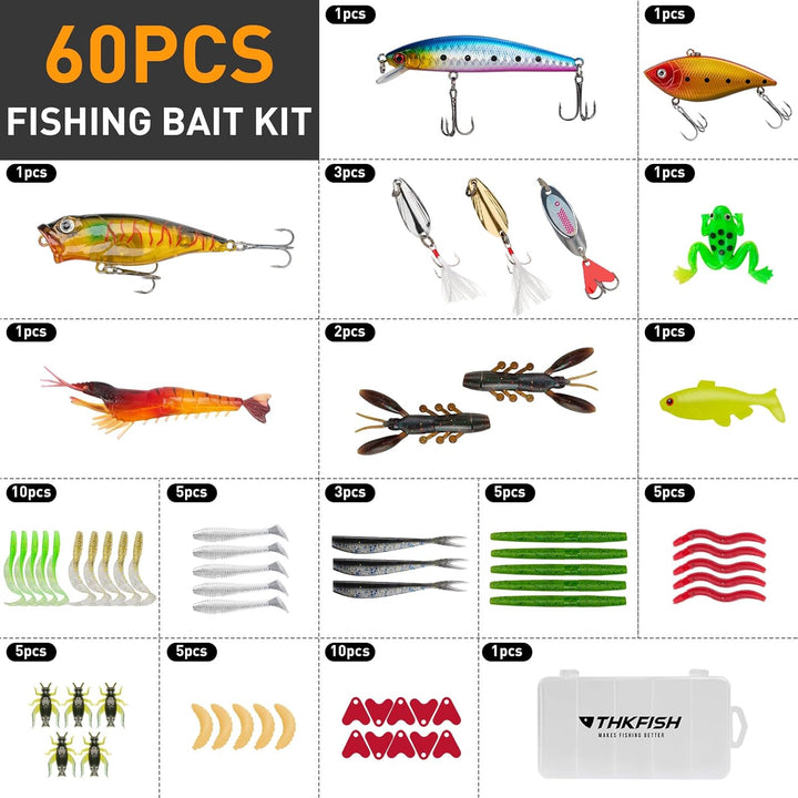 THKFISH Angelwerkzeug-Set, Rucksack und Köderbox mit Ködern, Haken, Sinker-Zubehör-Set, Zange, Fisch