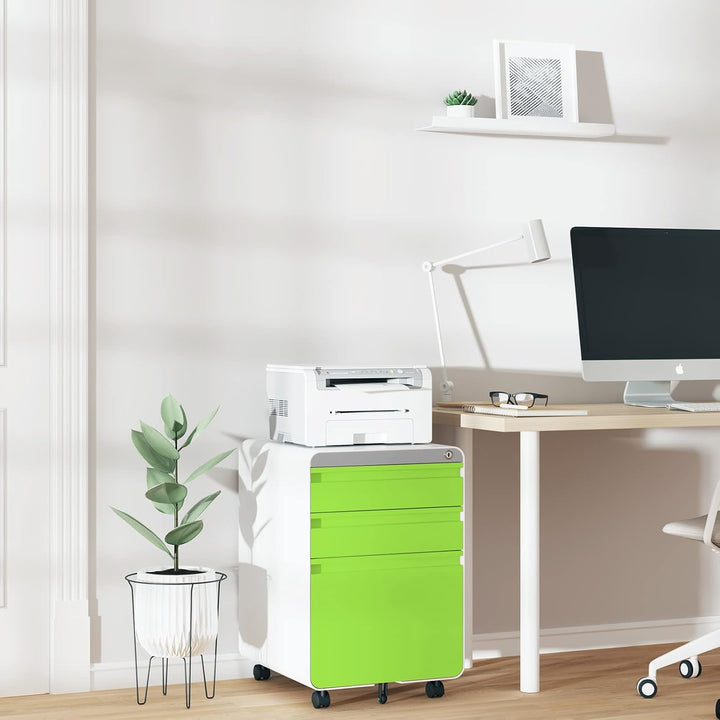 Dripex Metall Rollcontainer Stahl Rollcontainer mit 3 Schubladen und Hängeregistratur Abschliessbare