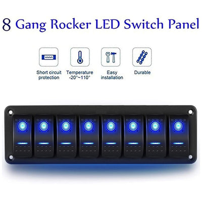 Geloo 8 Gang Schalter Panel, 12V/24V Wasserdichte Kippschalter Panel mit blauer LED-Leuchte Wippscha