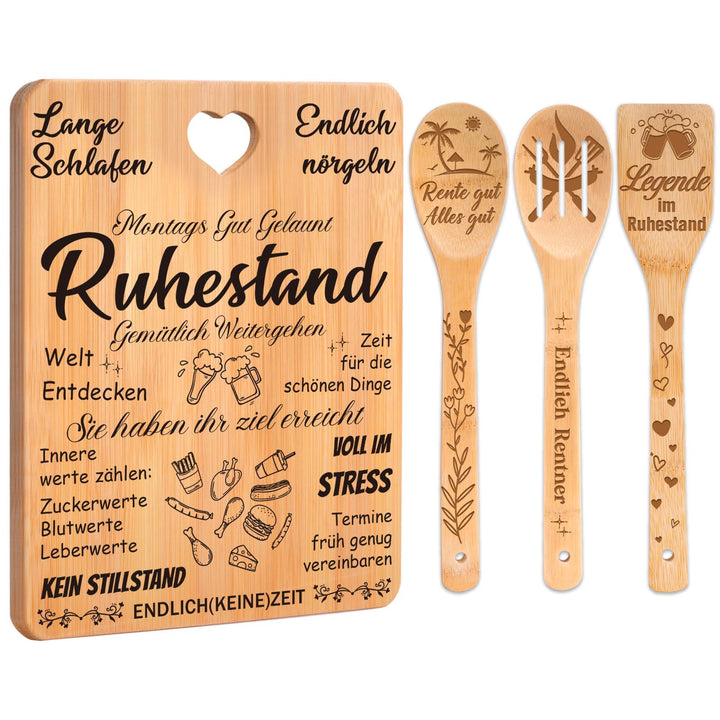 Ruhestand Geschenk, Renteneintritt Geschenk Frau Männer, Bambus-Schneidebrett-Set, Lustige Geschenke