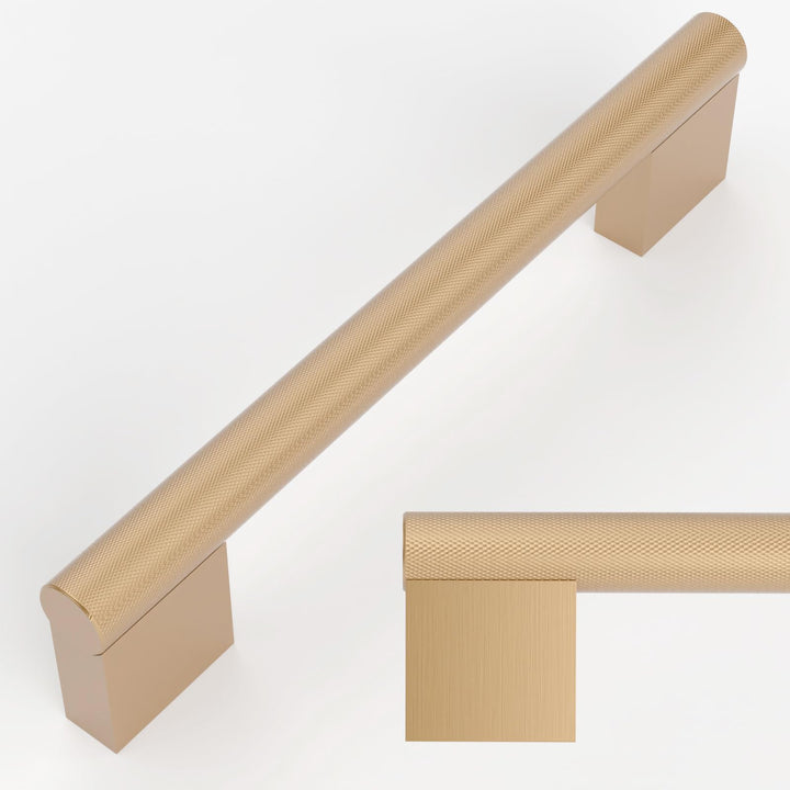 Amerdeco 10 Stück Gerändelte Schrankgriffe Champagner Bronze, 128mm Lochabstand, Türgriffe für Küche