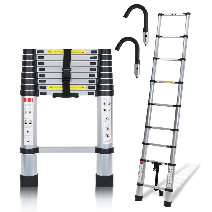 Eulenke 3,2M Teleskopleiter, Rutschfester Aluminium Multifunktionsleiter, Stehleiter mit 2 mit Abneh
