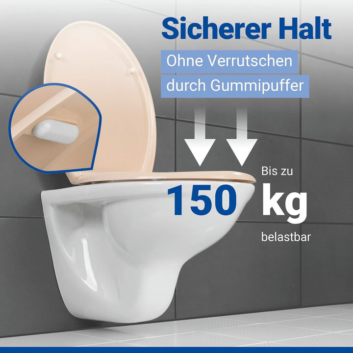 WENKO WC-Sitz Ottana Beige, hygienischer Toilettensitz mit Absenkautomatik, WC-Deckel mit Fix-Clip B