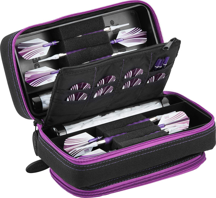 Casemaster Plazma Pro Dart-Schutzhülle mit Handyfach, für Stahlspitzen und weiche Dartpfeile, Schwar