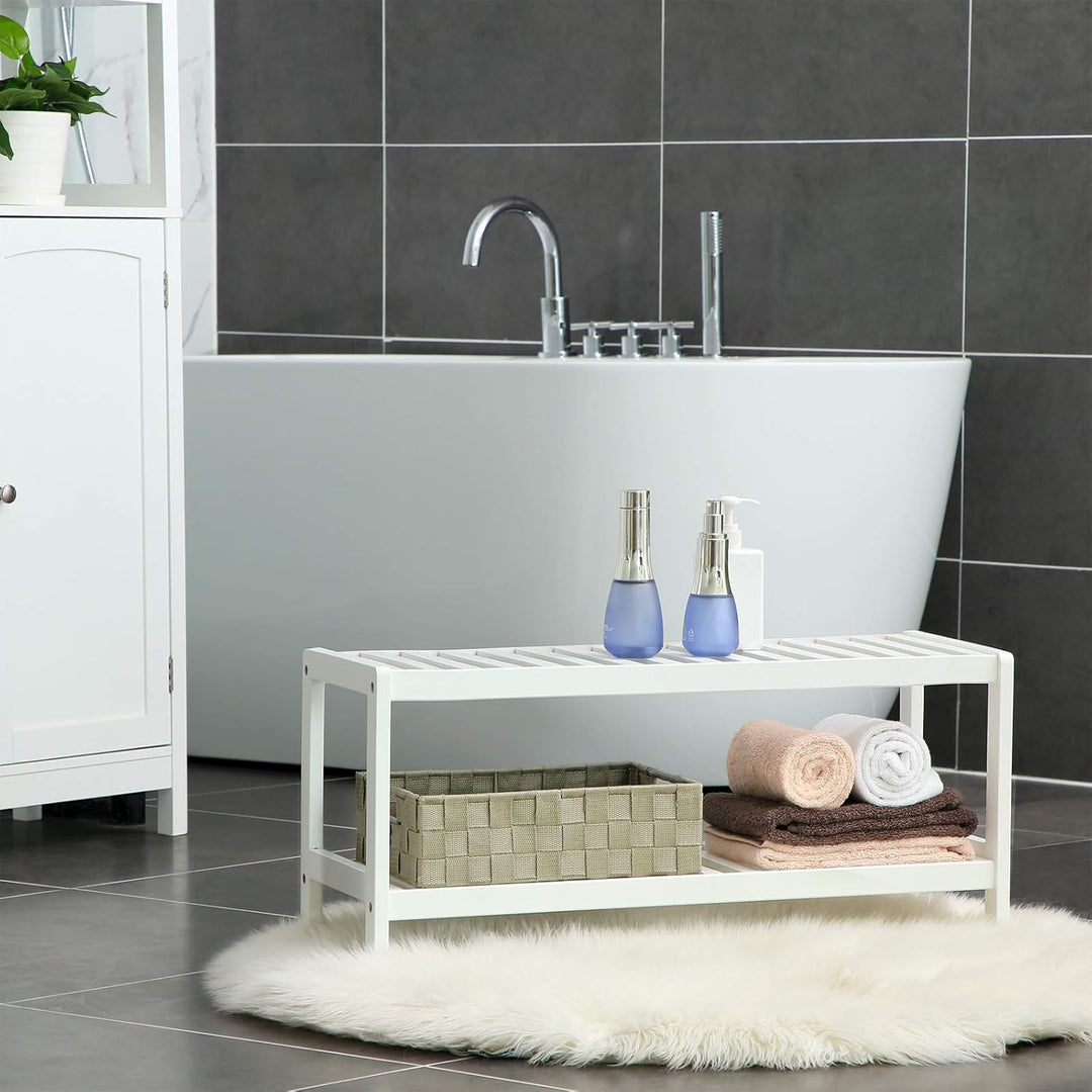 SONGMICS Schuhregal aus Bambus, Schuhablage mit 2 Ebenen, Schuh-Organizer, Regal für Schuhe, Pflanze