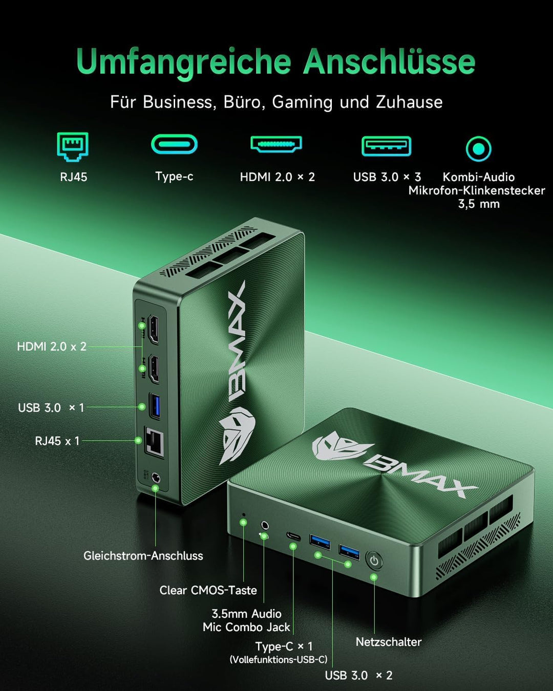 BMAX Büro Mini-PC Win 11 Pro Intel Core i3-1000NG4, bis zu 3,2 GHz, 12GB LPDDR4 RAM, 512GB NVMe SSD,