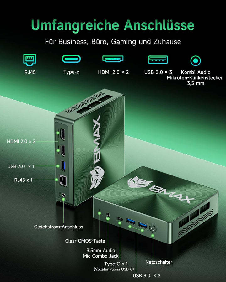 BMAX Büro Mini-PC Win 11 Pro Intel Core i3-1000NG4, bis zu 3,2 GHz, 12GB LPDDR4 RAM, 512GB NVMe SSD,