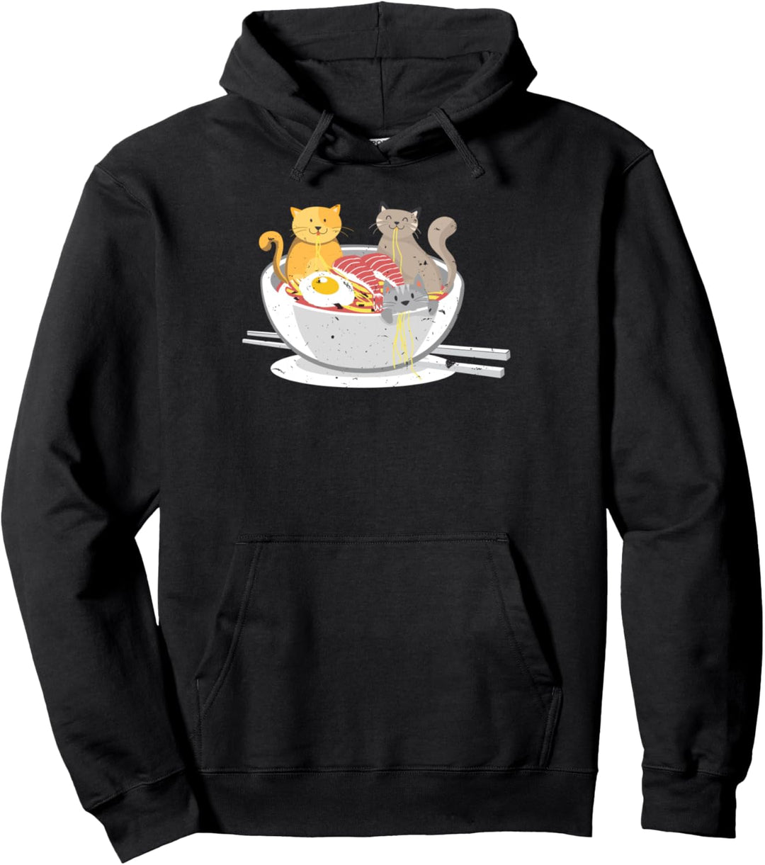 Kawaii Anime Cat Japanese Ramen Noodles Pullover Hoodie