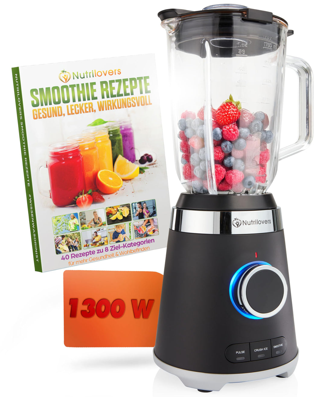 Nutrilovers Standmixer Glas NUTRI-BLENDER GLAS Edelstahl Standmixer mit Glasbehälter Hochleistung 13