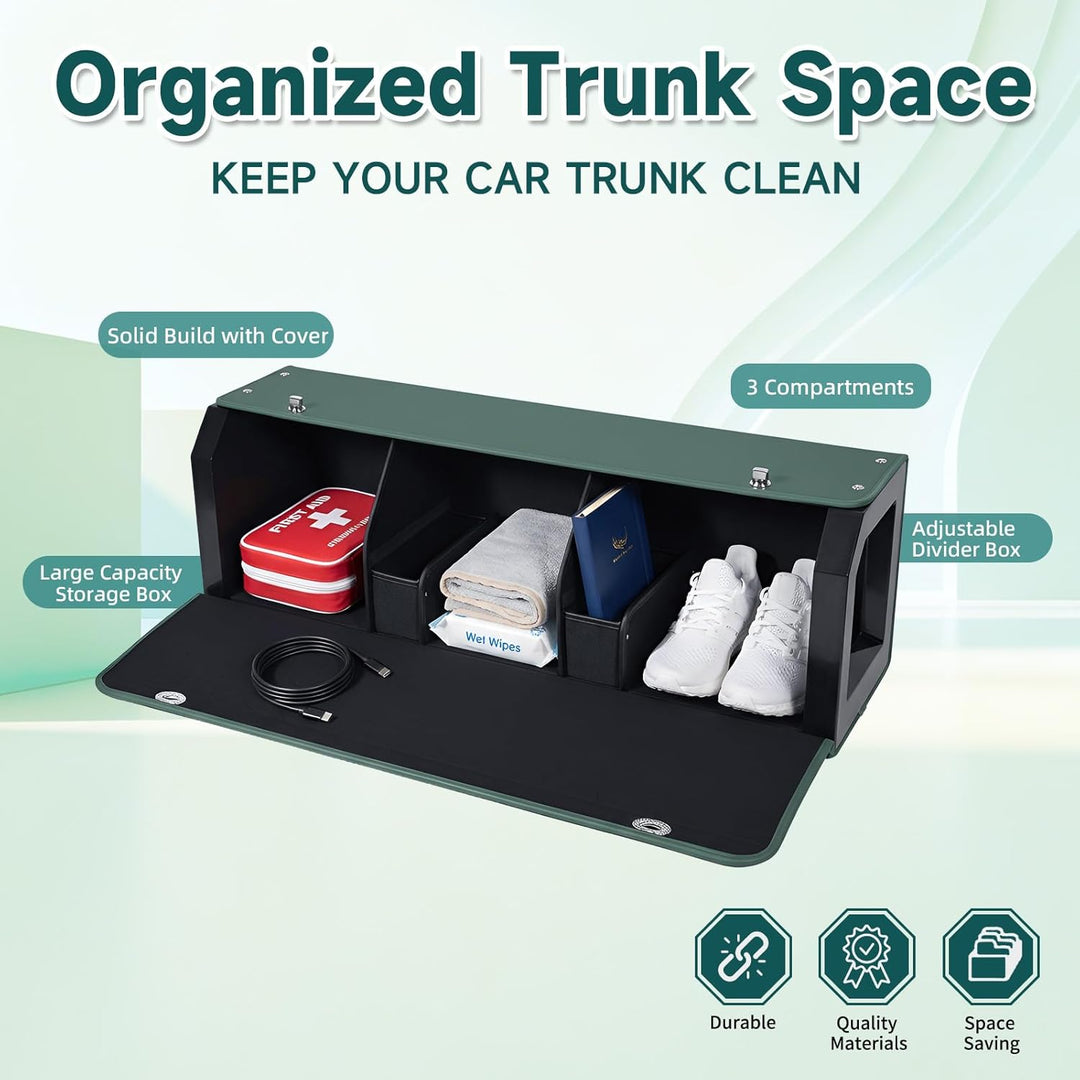 Grosser XXL Auto Kofferraum Organizer mit Deckel – Premium NAPPA Leder, Vordertür & Tragbarer Push-P