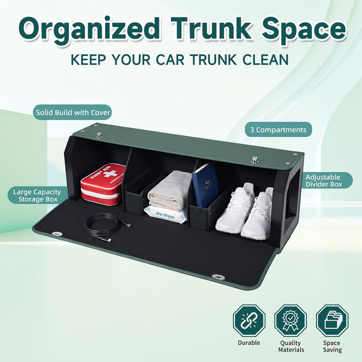 Grosser XXL Auto Kofferraum Organizer mit Deckel – Premium NAPPA Leder, Vordertür & Tragbarer Push-P