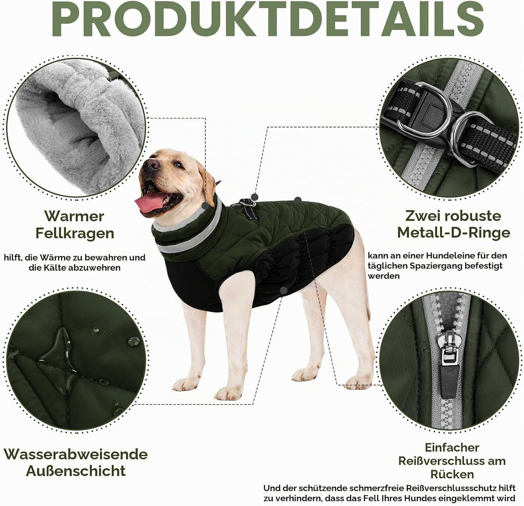 AOFITEE Extra Grosser Hundemantel, Warme Wasserdichter &amp; Winddichter Hundejacke mit Bauchschutz, Rol