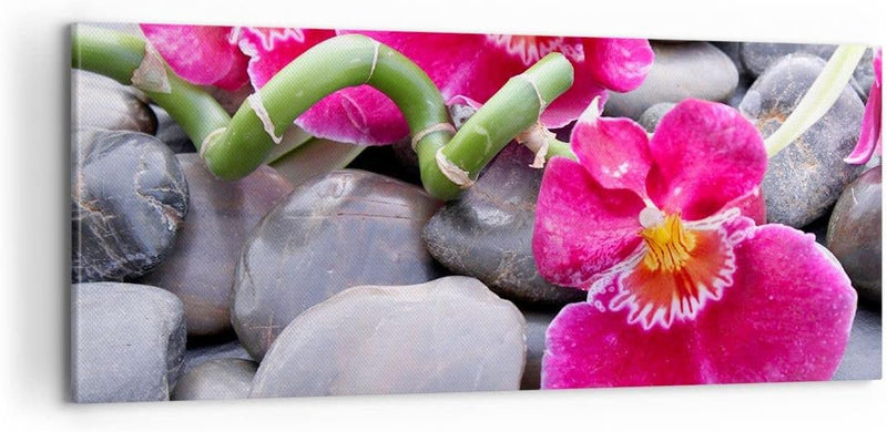 Panorama Bilder auf Leinwand 100x40cm Leinwandbild Asiatisch bambus orchidee steine Gross Wanddeko B