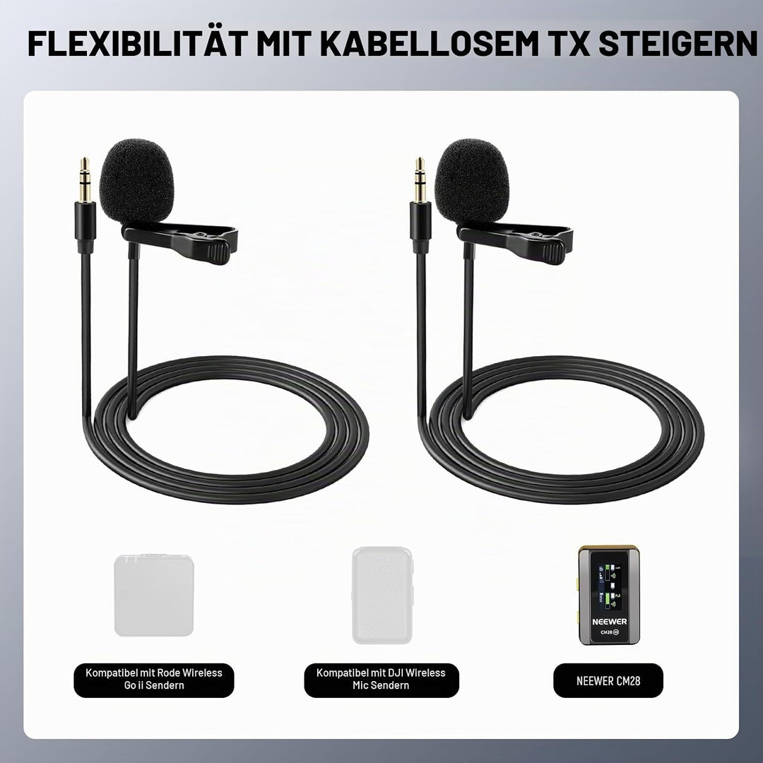 NEEWER 2er Lavalier Mikrofon, omnidirektionales Kondensator Ansteckmikrofon, kabelgebunden, für die