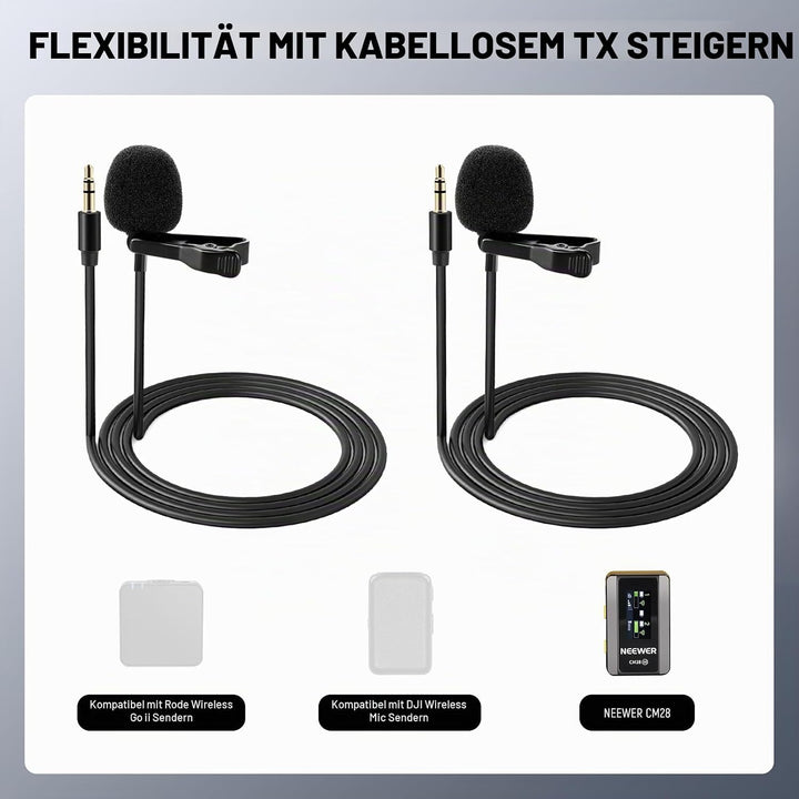 NEEWER 2er Lavalier Mikrofon, omnidirektionales Kondensator Ansteckmikrofon, kabelgebunden, für die
