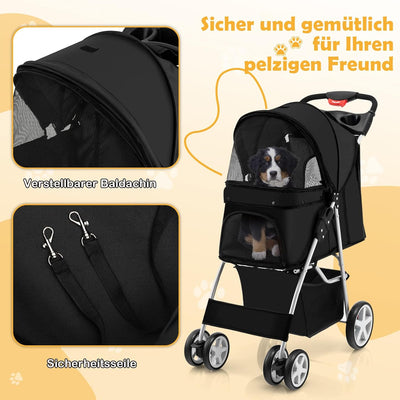 COSTWAY Hundewagen Haustiere Buggy bis 15kg, Hundebuggy mit Netzfenstern & Getränkehalter & Anhänger