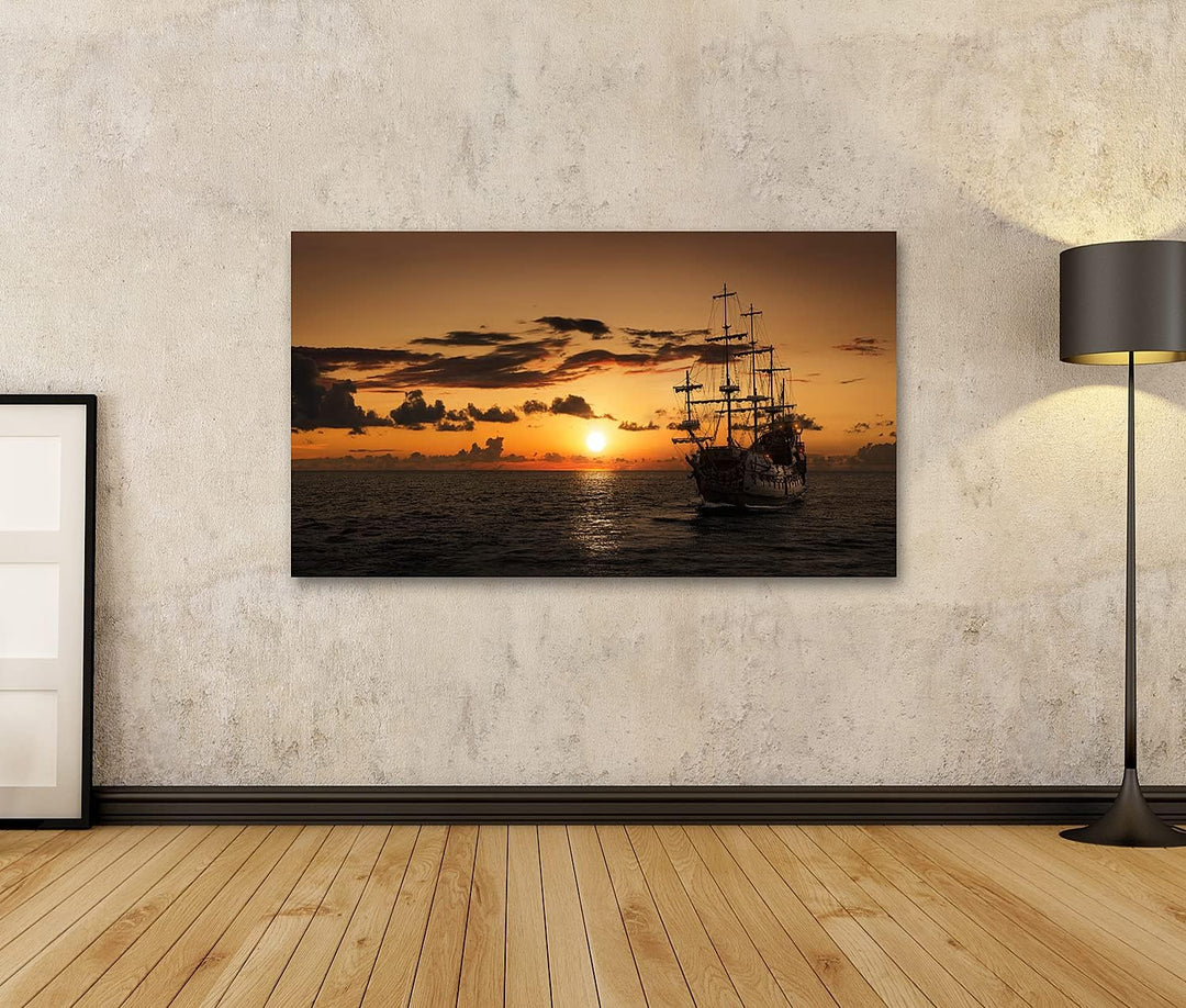 islandburner Bild auf Leinwand Piratenschiff Offenes Meer Sonnenuntergang Bilder Wandbilder Poster L