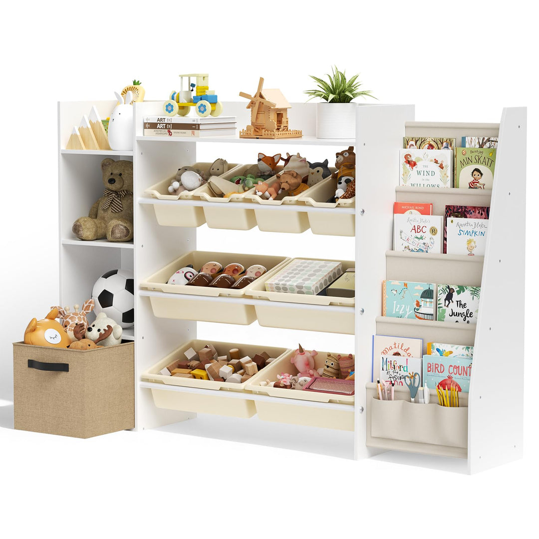 Kinderregal, Holz-Bücherregal mit 8 Aufbewahrungsboxen, Kinderzimmermöbel mit Spielzeugkiste für Sch