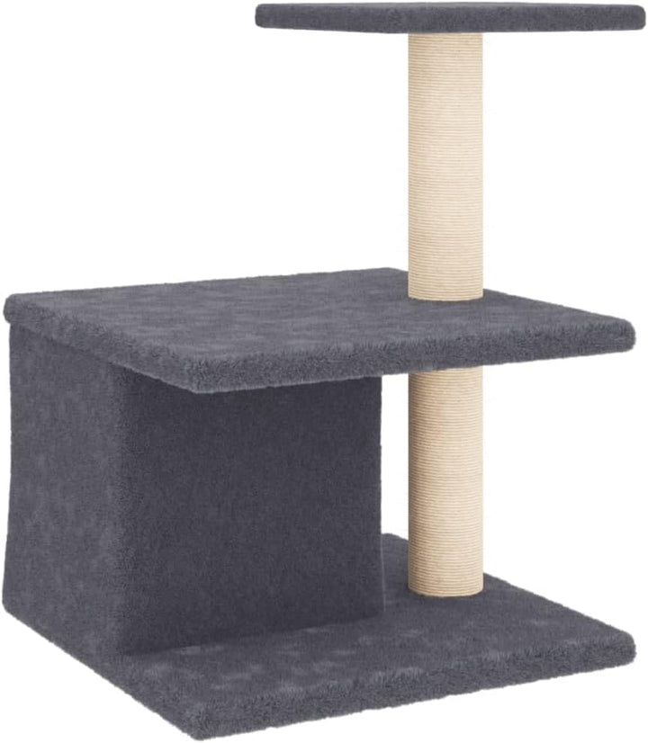 Kratzbaum mit Sisal-Kratzsäulen Dunkelgrau 48 cm, Stabiler Kletterturm mit Höhle, Hängematte, Liegem