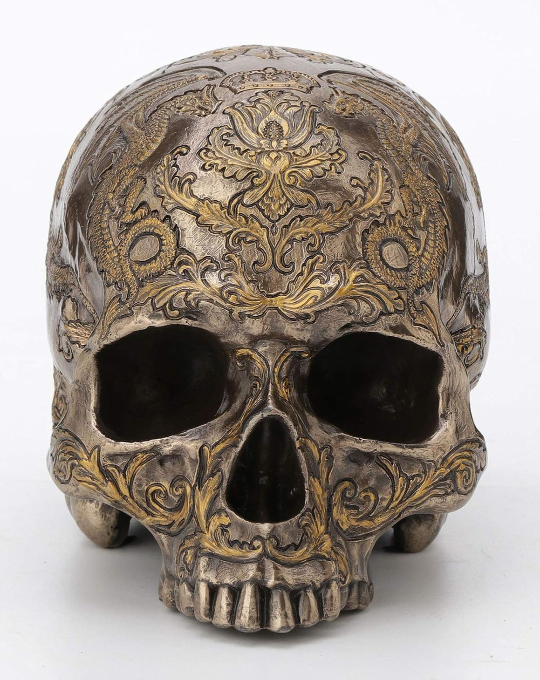 Veronese Design Distel fliegender Drache mit Totenkopf, kaltgegossenes Kunstharz, Bronze-Finish, 14