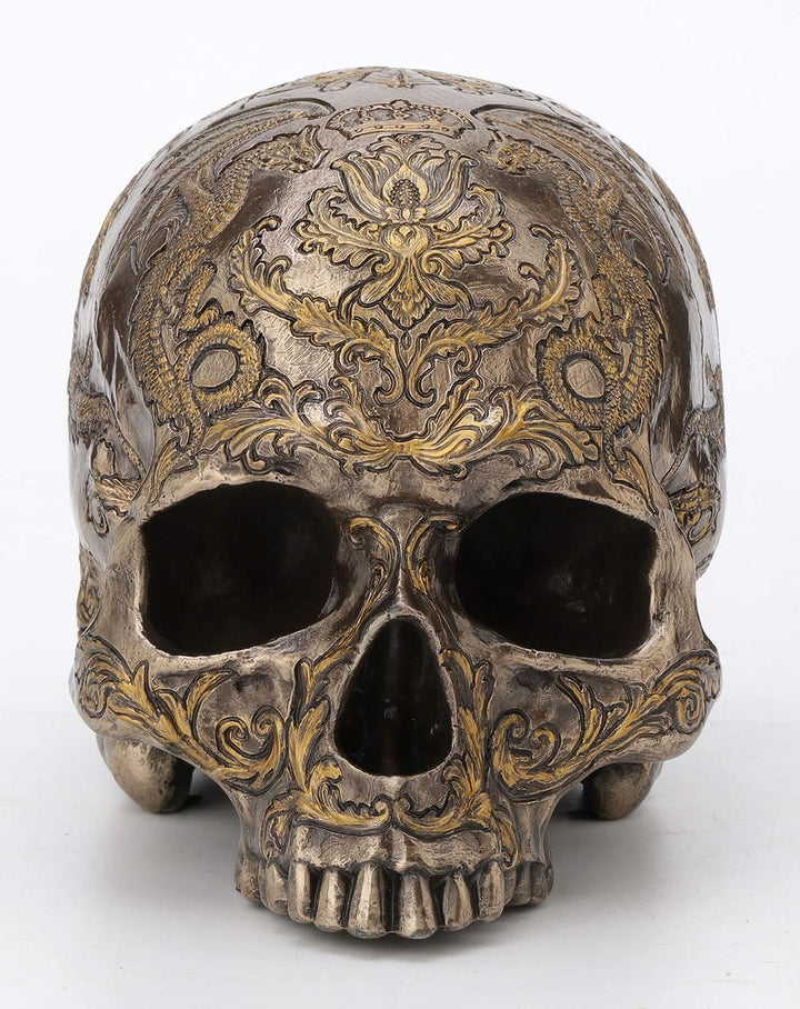 Veronese Design Distel fliegender Drache mit Totenkopf, kaltgegossenes Kunstharz, Bronze-Finish, 14