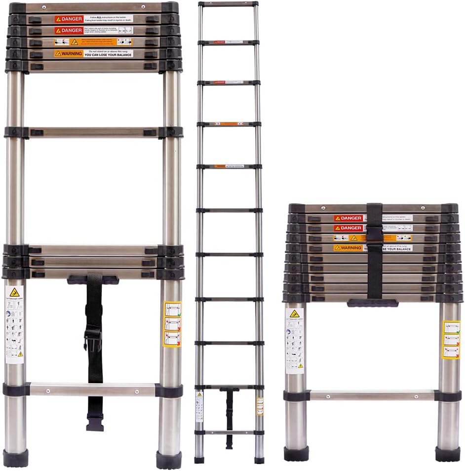 Teleskopleiter 3,2M, Klappleiter, Edelstahl, Leiter max. 150 kg,von Wohnmobilen, Gartenarbeiten, Rep