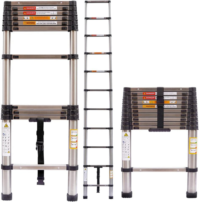 Teleskopleiter 3,2M, Klappleiter, Edelstahl, Leiter max. 150 kg,von Wohnmobilen, Gartenarbeiten, Rep