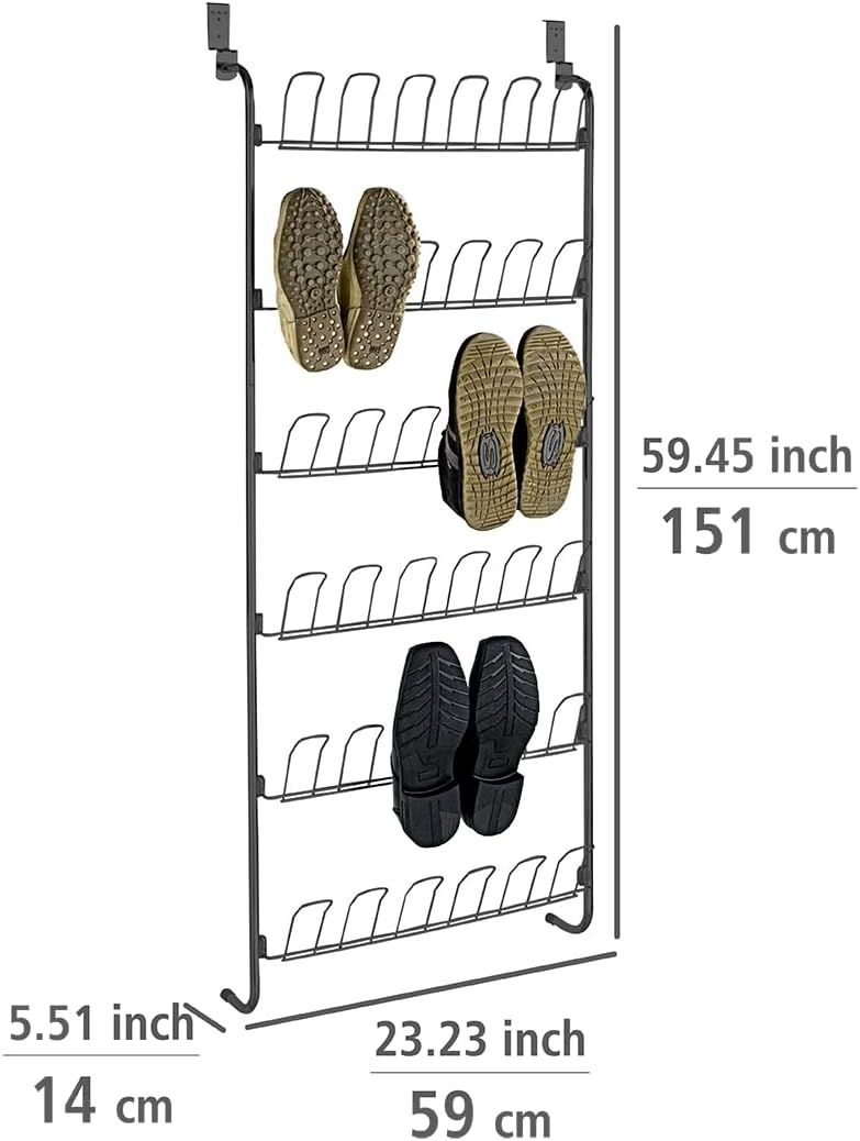 WENKO Tür-Schuhregal, 6 Ablagen für bis zu 18 Paar Schuhe, Zum Einhängen an die Tür, Pulverbeschicht