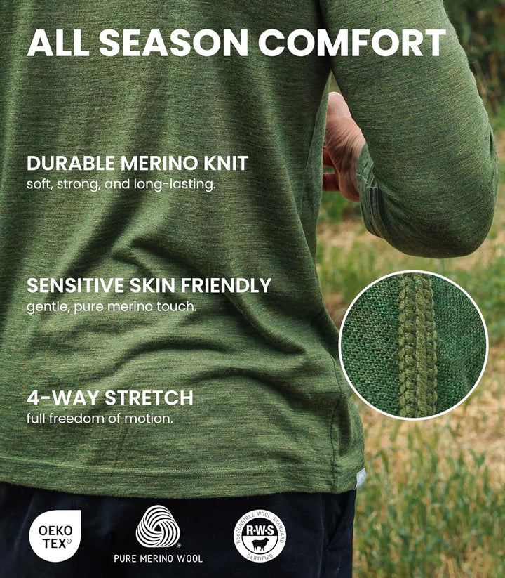 Merino.tech 100% Merino Unterwäsche Herren Set - Leicht, Mittelgewicht, Thermounterwäsche Merinowoll