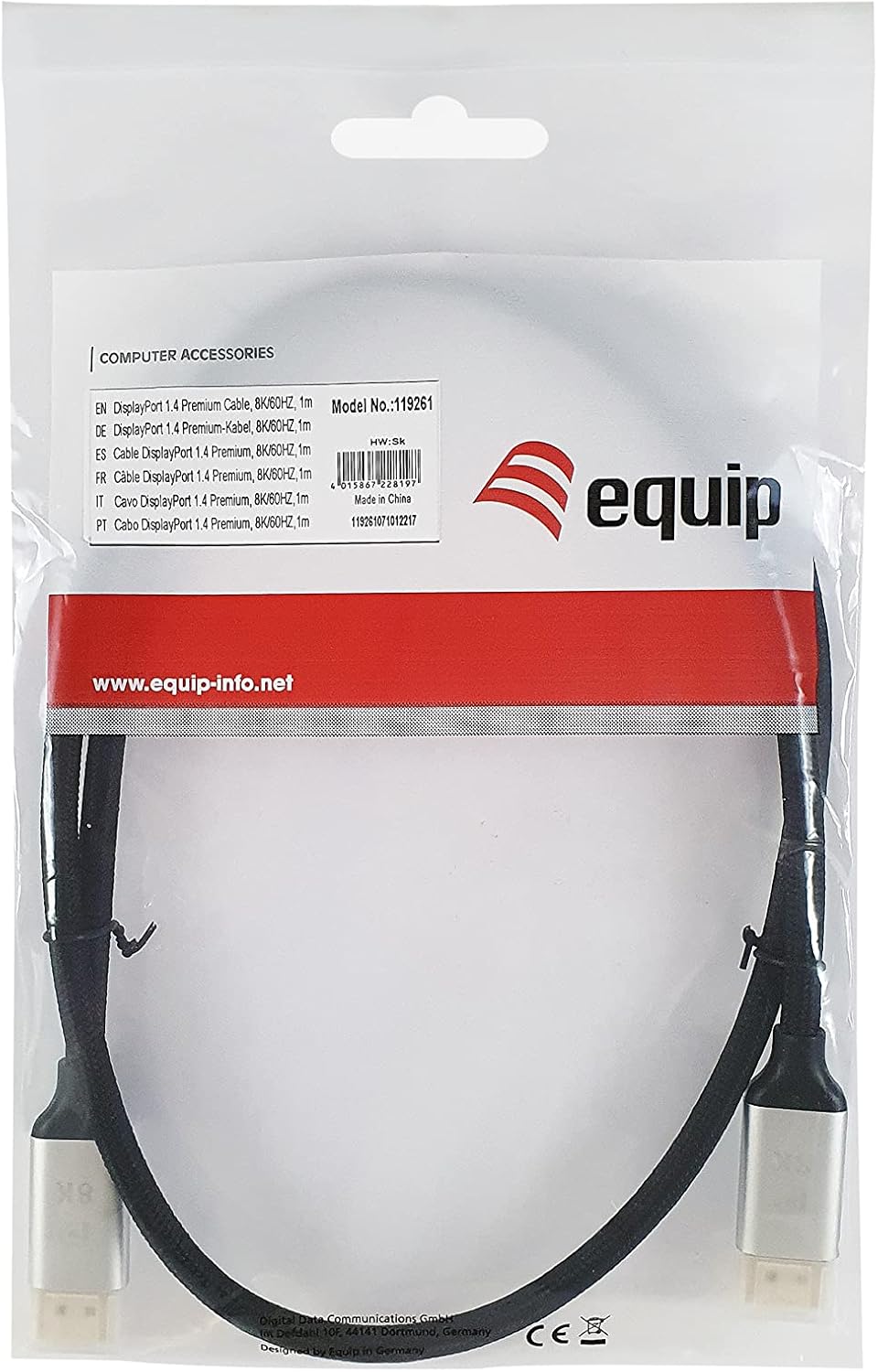 Equip 119263 DisplayPort 1.4 Kabel 3 m Aluminium, Schwarz