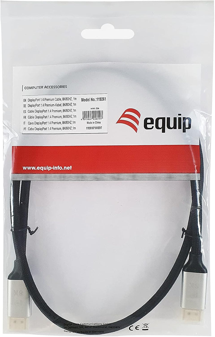 Equip 119263 DisplayPort 1.4 Kabel 3 m Aluminium, Schwarz