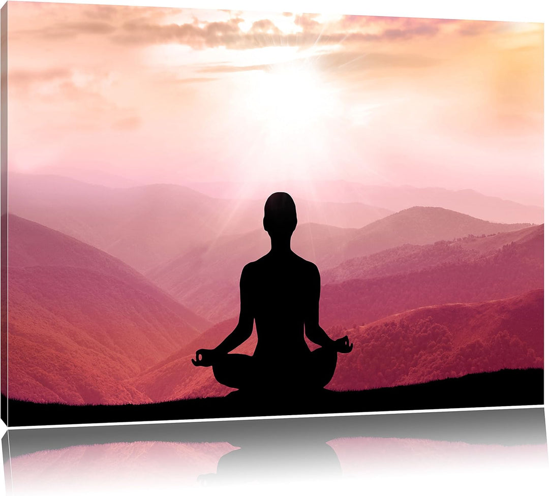 Pixxprint Meditierender Mensch in den Bergen als Leinwandbild/Grösse: 100x70 cm/Wandbild/Kunstdruck/