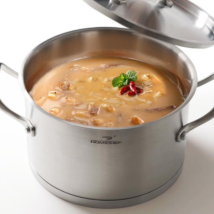 HOMI Chef Suppentopf mit Deckel, matt poliert, nickelfrei, Edelstahl, 3,2 L (keine giftige Antihaftb