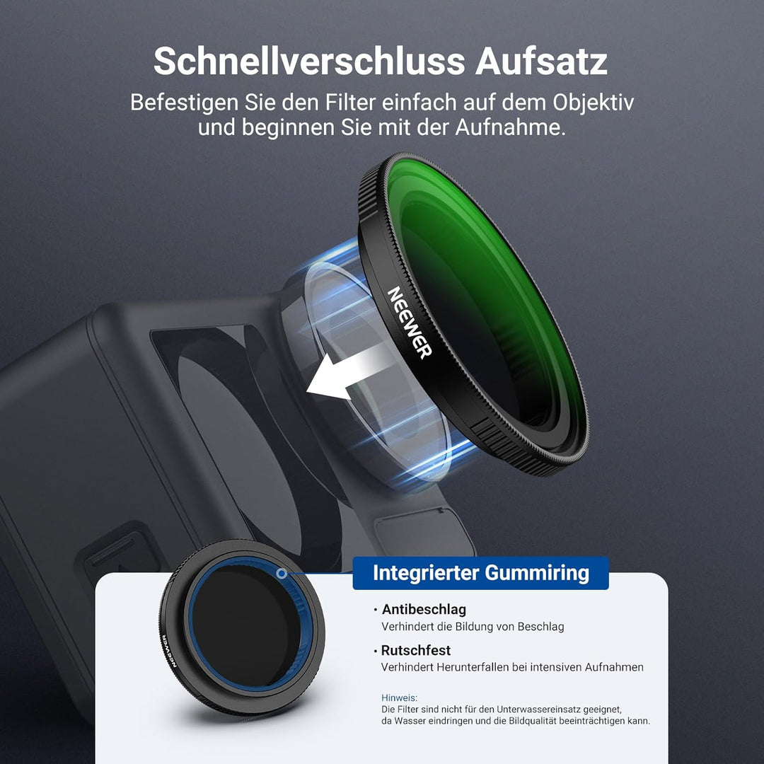 NEEWER Variabler ND Filter kompatibel mit DJI Osmo Action 5 Pro/4/3, ND2-32, 1-5 Stop, Snap On, mehr