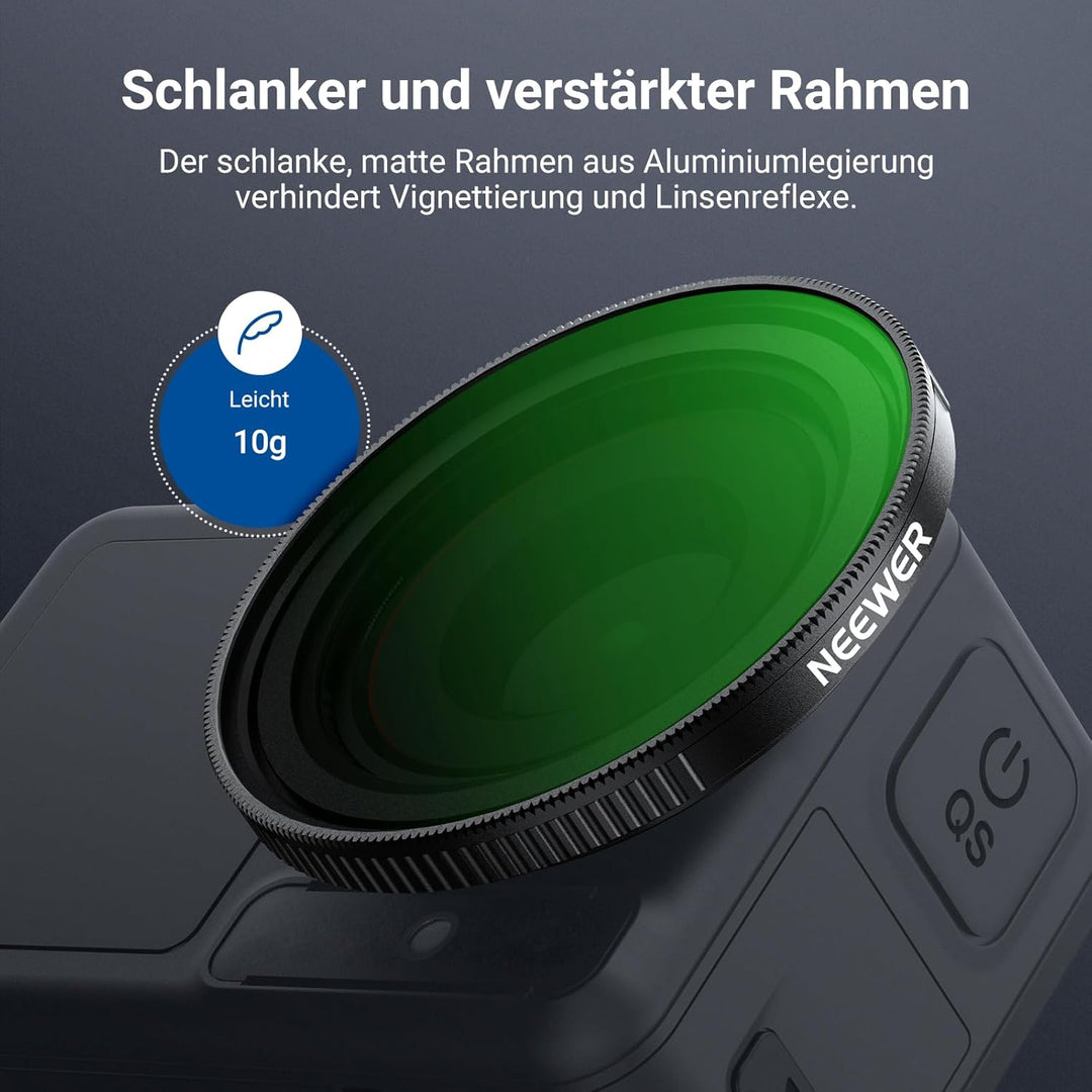 NEEWER Variabler ND Filter kompatibel mit DJI Osmo Action 5 Pro/4/3, ND2-32, 1-5 Stop, Snap On, mehr