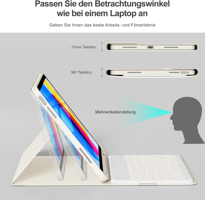 Hülle mit Tastatur für iPad A16 11/10 Generation (2025/2022, 11/10.9 Zoll), 7 Farben Beleuchtete Abn
